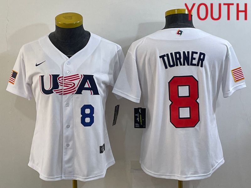 Youth 2023 World Cub USA #8 Turner White MLB Jersey->youth mlb jersey->Youth Jersey